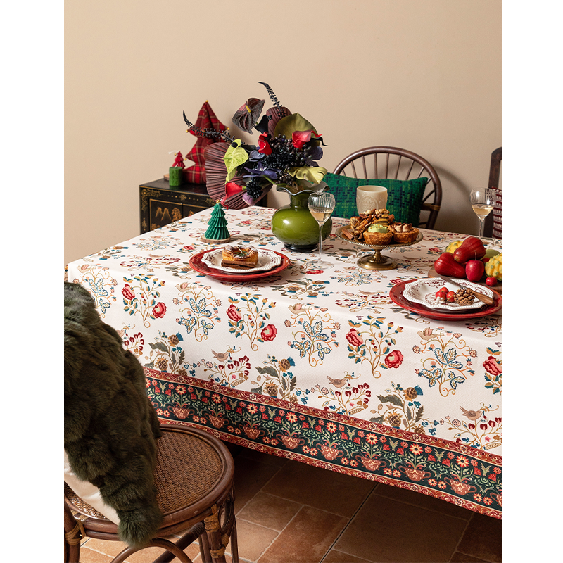 美式桌布花卉植物餐桌布艺欧式复古茶几布防水台布新中式现代高级