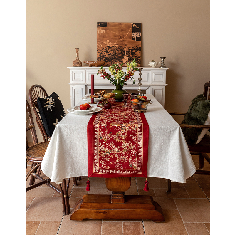 DMHome新年桌旗红色节日氛围餐桌盖布喜庆高级感茶几防水斗柜茶旗,居家布艺,桌旗,淘宝优惠券,粉丝福利购,淘宝优惠卷