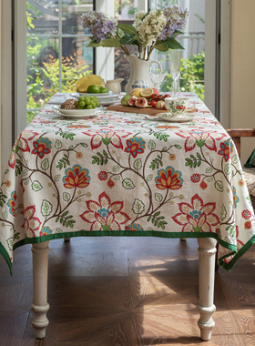 美式桌布亚麻布艺茶几布高级氛围感复古田园长方形餐桌台布圆桌布