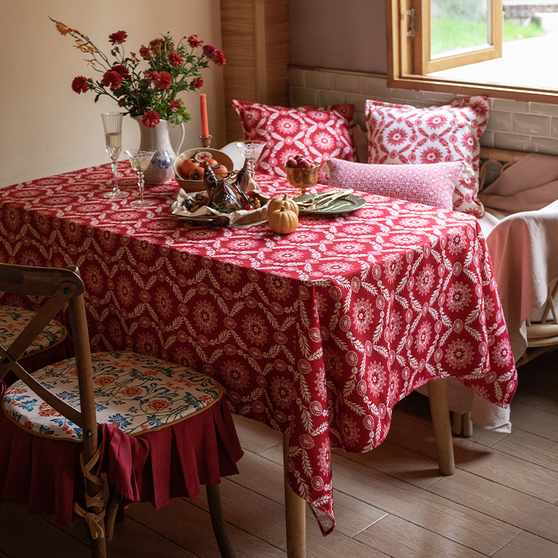 新年红色餐桌布防水防油免洗