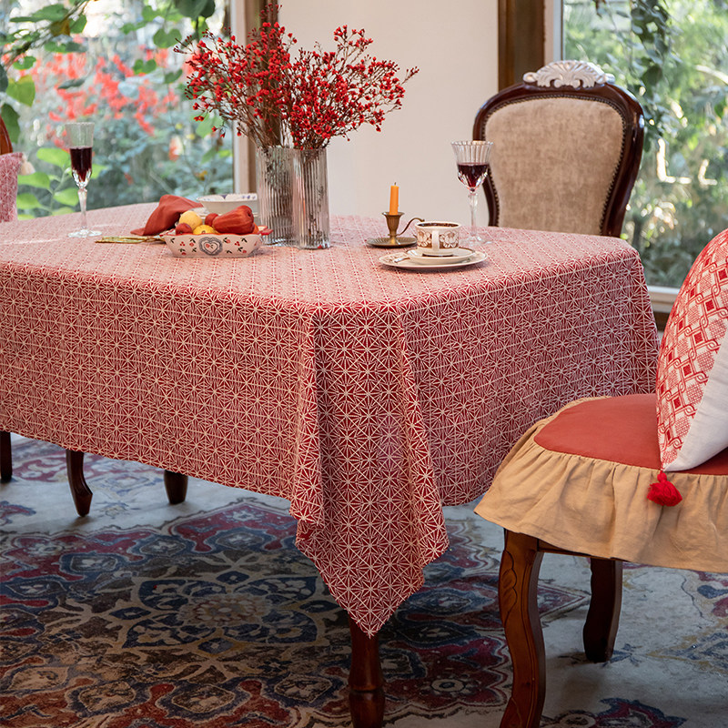 红色新年餐桌布dadamore全棉刺绣