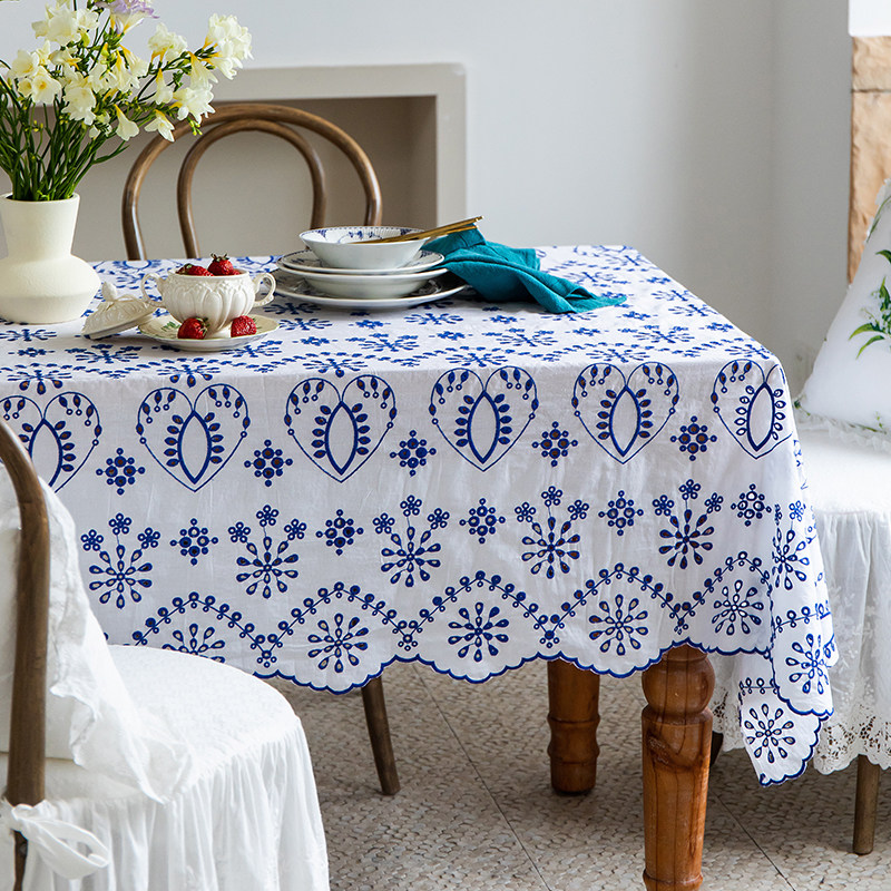 法式青花桌布长方形美式复古餐桌布蓝色田园茶几盖布台布高级感,居家布艺,桌布,淘宝优惠券,粉丝福利购,淘宝优惠卷