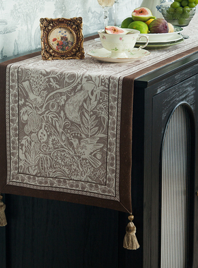 亚麻桌旗美式复古防水茶旗轻奢高级感斗柜边柜台布长条盖布床旗