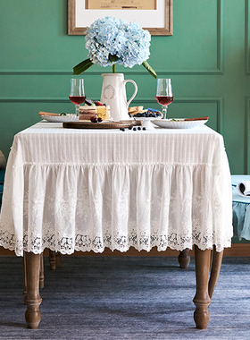 蕾丝桌布高级感ins风桌布长方形白色北欧棉麻餐桌布美式茶几台布