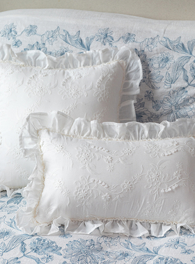 蕾丝抱枕ins法式复古轻奢沙发靠垫全棉绣花床头靠枕垫腰枕套纯色