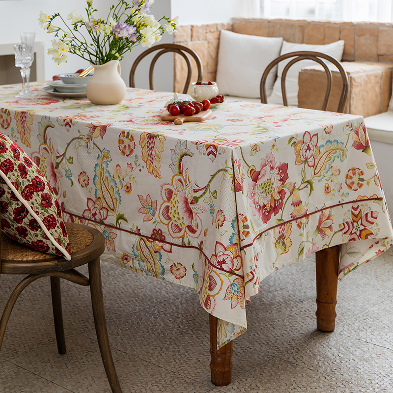 桌布美式ins长方形盖布夏季凉感棉麻田园花卉餐桌布艺茶几盖布,居家布艺,桌布,淘宝优惠券,粉丝福利购,淘宝优惠卷