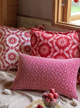 新年红色抱枕圣诞氛围感客厅沙发靠垫羊毛轻奢高档枕套喜庆腰枕套