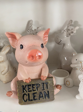 可爱的猪猪树脂装饰摆件餐厅玄关家居小饰品保持干净警示牌