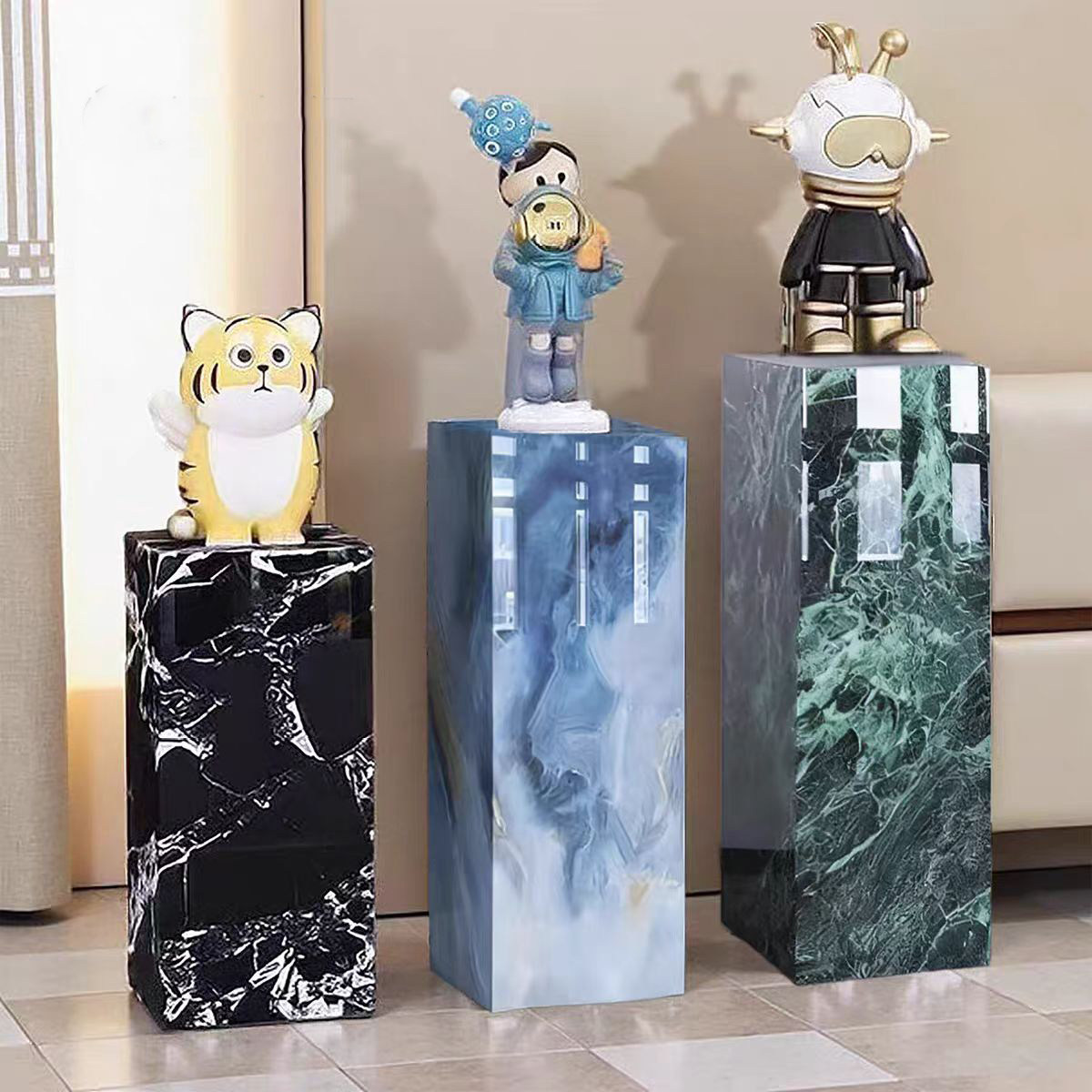 工艺品摆件台花架客展厅玄关酒店会所岩板装饰立柱大理石雕塑底座