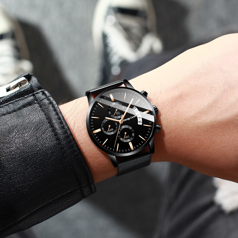 概念全自动机械表韩版潮流高中初中学生钢带手表男士石英防水男表