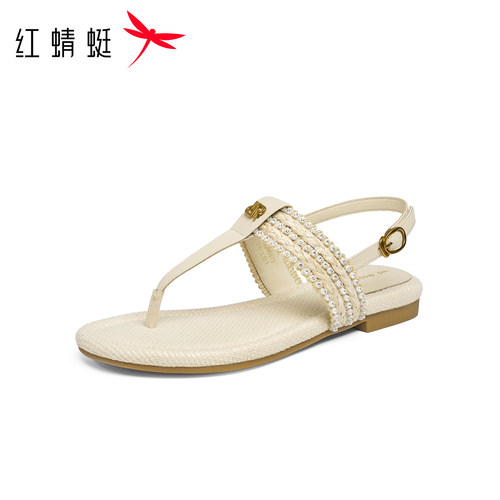 红蜻蜓罗马凉鞋女款2026夏季新款夹脚女鞋外穿度假风编织夹趾凉鞋