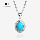 新料天然绿松石高瓷蓝松石吊坠纯银镀金女项链简约锁骨链配饰礼物