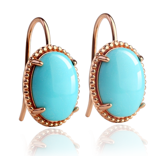 新款天然原矿高瓷蓝松石女耳钉S925银镀金绿松石耳环简约轻奢耳饰