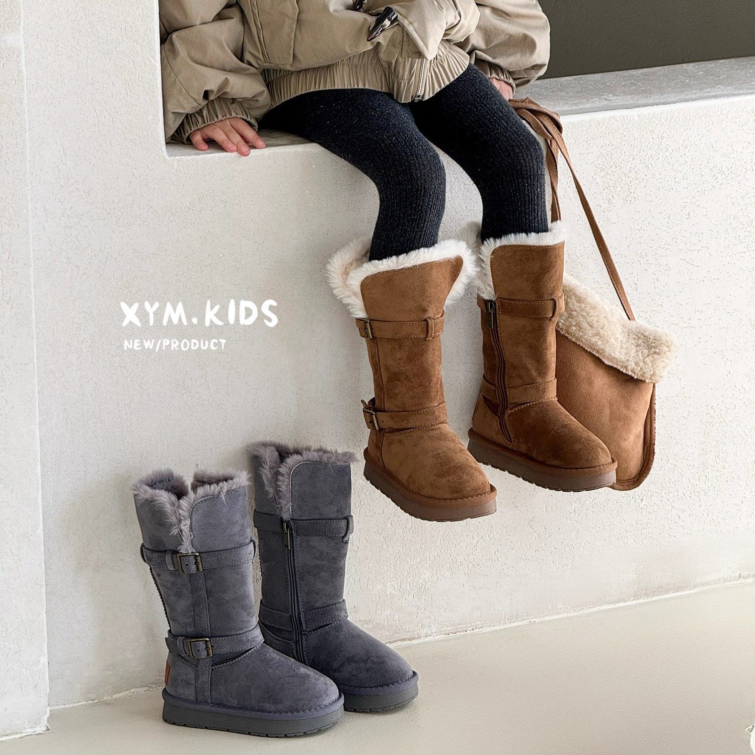 儿童高筒雪地靴2025冬新款小女孩双皮扣加绒加厚棉鞋女童防滑长靴,童鞋/婴儿鞋/亲子鞋,雪地靴,淘宝优惠券,粉丝福利购,淘宝优惠卷