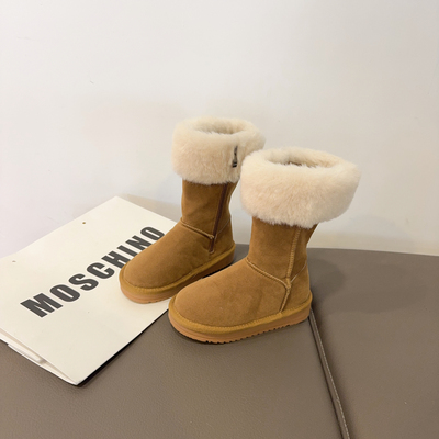 女童雪地靴2025新款冬季大棉鞋儿童长筒加绒加厚靴子大童皮毛一体