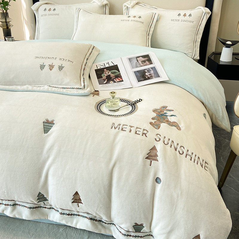 高端A类婴儿牛奶绒四件套冬季珊瑚绒加厚被套双面绒床单床上用品4