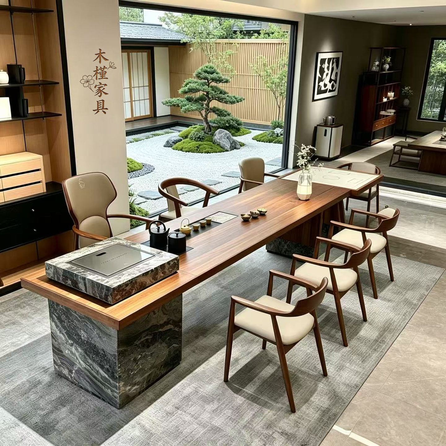 茶台带水槽岩板高级感定制茶桌