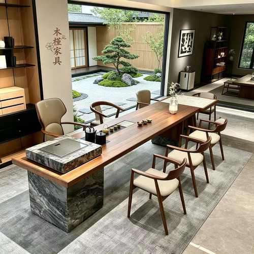 茶台带水槽岩板高级感定制茶桌