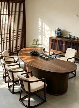 黑胡桃木高级感实木茶桌定制家具