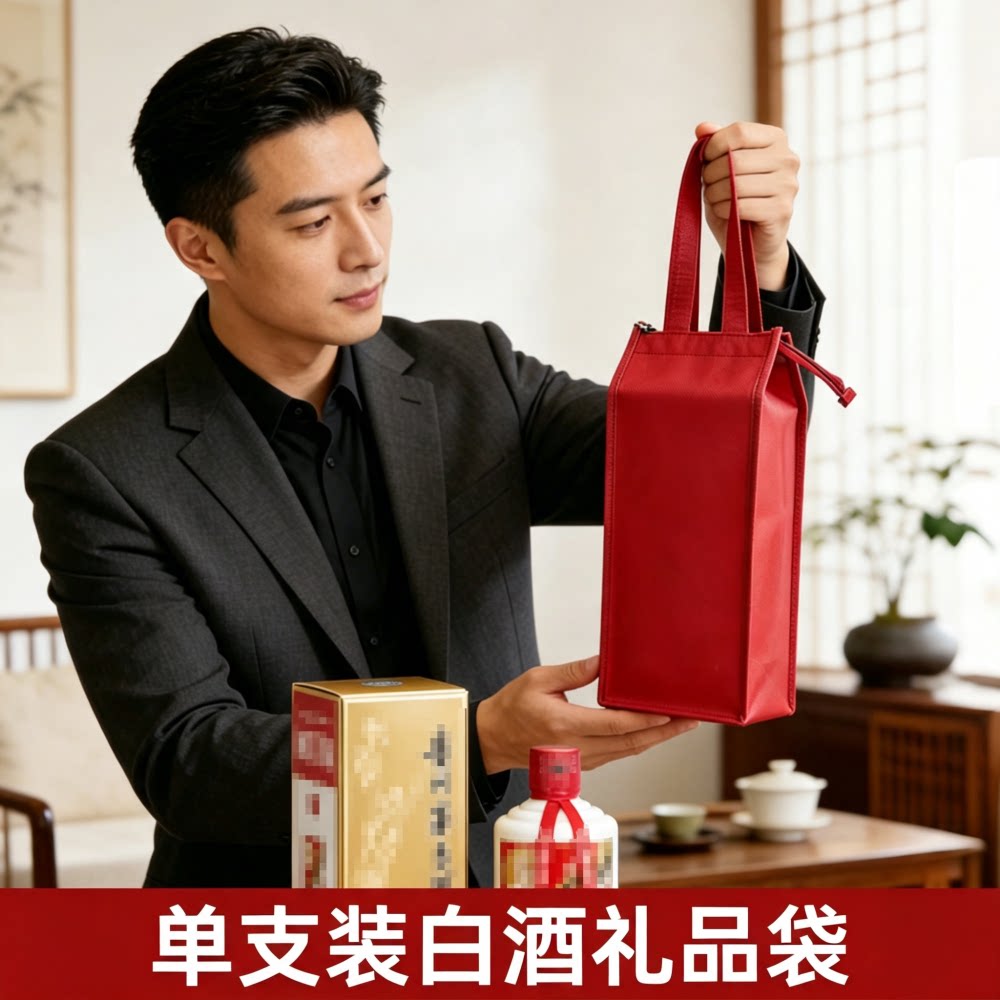 单瓶红色无纺布拉链袋图片
