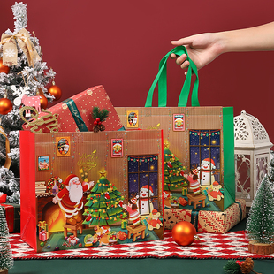 圣诞节零食礼品袋手提袋包装 环保防水礼物圣诞老人节日购物袋