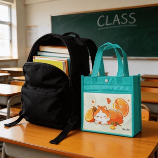 书本收纳袋学生装作业的袋子资料手提袋可爱卡通无纺布袋轻便上学