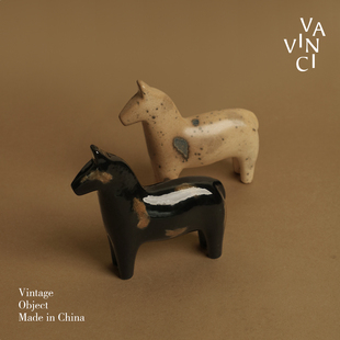 复古陶瓷小马摆件样板间客厅书房桌面装 新中式 饰 马到功成 梵其
