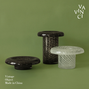 高级感客厅桌面水培花器 手工艺术玻璃花瓶果盘套装 梵其 中古法式