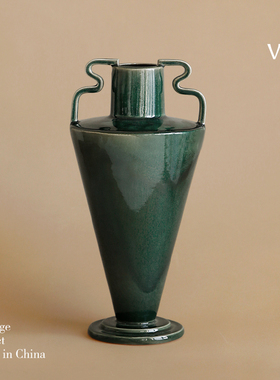 梵其【初夏】法式复古双耳陶瓷花瓶摆件家居客厅桌面高级感插花器