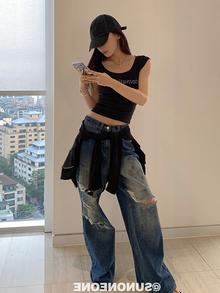 高街西部牛仔裤女2024夏季新牛仔裤