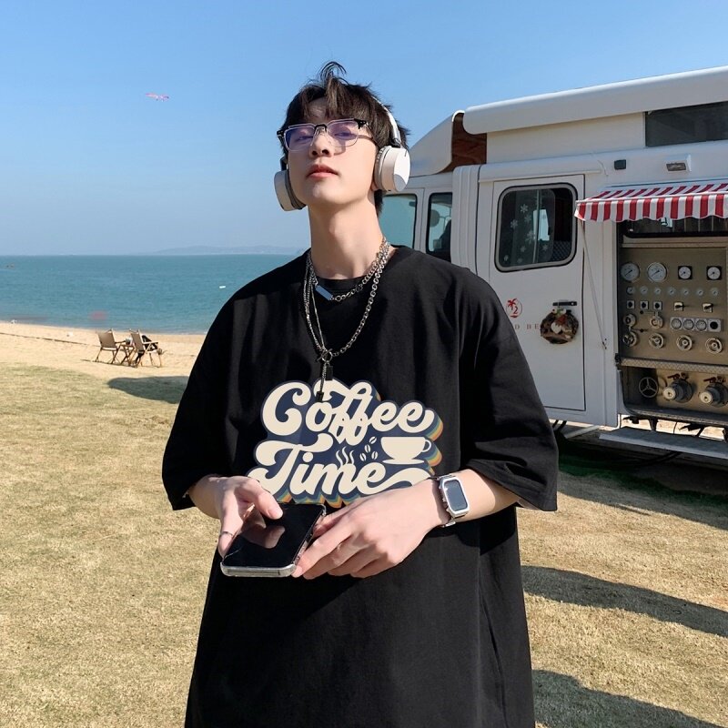 2023夏装新款印花宽松港仔百搭学生休闲圆领短袖t恤Y445P25,男装T恤,电商B219