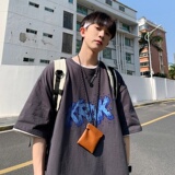 2023夏装新款印花宽松港仔百搭学生休闲圆领短袖t恤Y447P25，男装T恤，电商B219