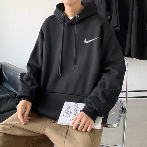 2021秋冬新款高品质10色印花港仔宽松情侣连帽卫衣Y015蓝图片