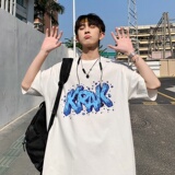 2023夏装新款印花宽松港仔百搭学生休闲圆领短袖t恤Y447P25，男装T恤，电商B219