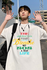 2023夏装新款英文印花宽松港仔百搭学生休闲圆领短袖t恤Y226P25黑图片