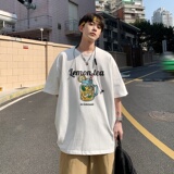 2023夏装新款印花宽松港仔百搭学生休闲圆领短袖t恤Y448P25，男装T恤，电商B219