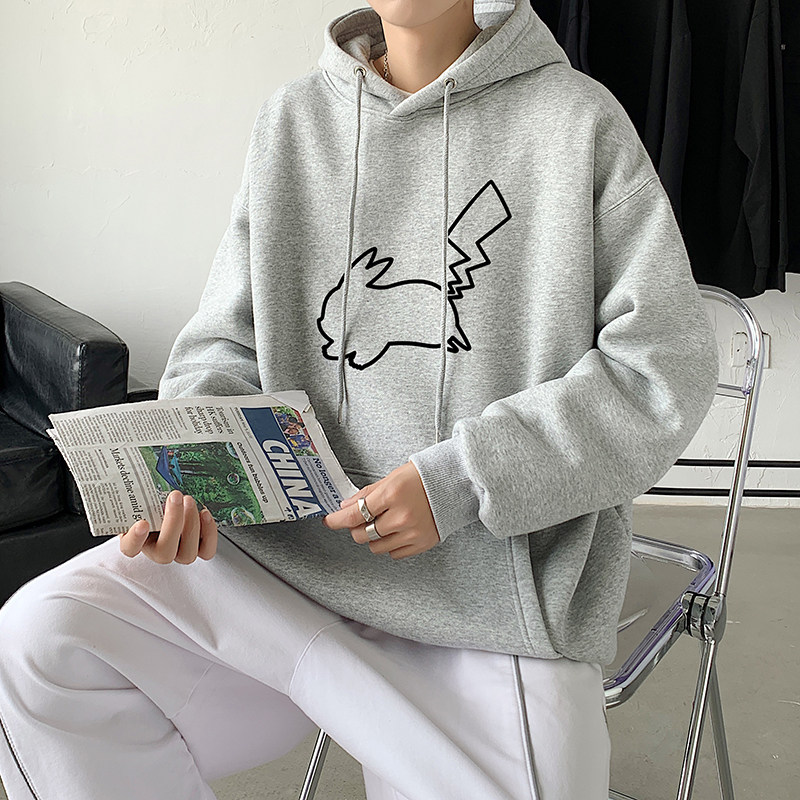 2021秋冬高品质多色皮卡丘印花港仔宽松情侣卫衣Y021白,男装卫衣,电商B219