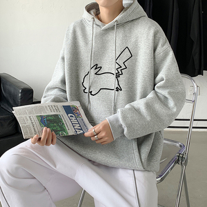 2021秋冬高品质多色皮卡丘印花港仔宽松情侣卫衣Y021白图片