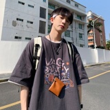220克夏装新款印花宽松港仔百搭学生休闲圆领短袖t恤Y319P25白，男装T恤，电商B219