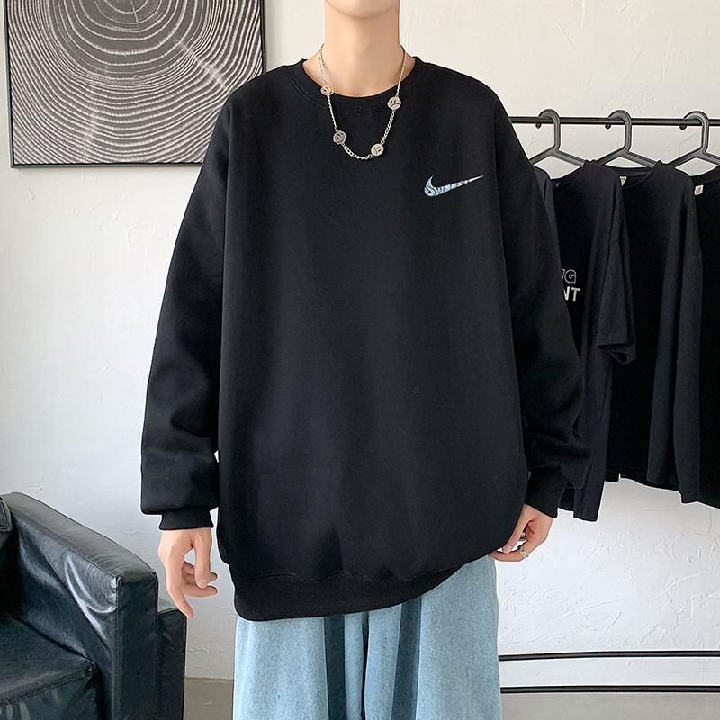 2021秋冬新款高品质10色印花港仔宽松情侣圆领卫衣Y013蓝,男装卫衣,电商B219