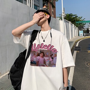 2024夏装重磅品质纯棉港风男美式大版型宽松落肩短袖T恤Y619P25图片