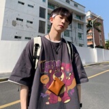 2024新款重磅品质纯棉港风男美式大版型宽松落肩短袖T恤Y627P25，男装T恤，电商B219