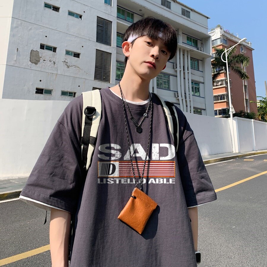 2024夏装重磅品质纯棉港风男美式大版型宽松落肩短袖T恤Y621P25黑,男装T恤,电商B219