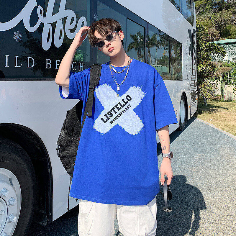 不断货纯棉重磅潮牌潮流青少年宽松圆领短袖T恤B219-Y250-P25，男装T恤，电商B219