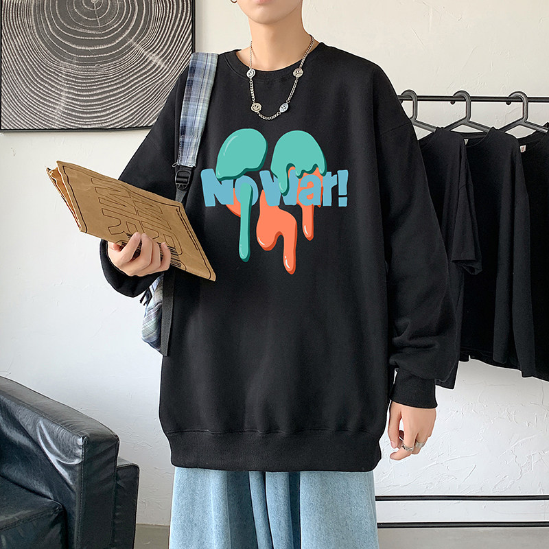 2021秋冬新款高品质多色反战印花港仔宽松情侣卫衣Y055灰,男装卫衣,电商B219