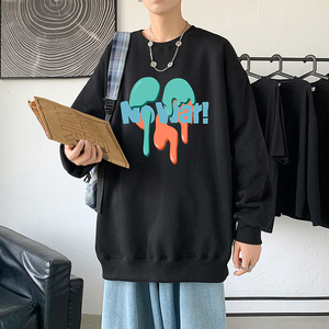2021秋冬新款高品质多色反战印花港仔宽松情侣卫衣Y055灰图片