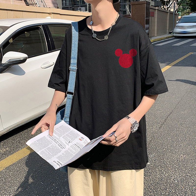 505-1-Y028情侣装夏装印花米奇中性风短袖t恤2021新款白色,男装T恤,电商B219