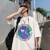 2023夏装印花宽松港仔百搭学生休闲圆领短袖t恤Y389P25浅灰，男装T恤，电商B219