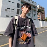 220克夏装新款印花宽松港仔百搭学生休闲圆领短袖t恤Y602P25，男装T恤，电商B219