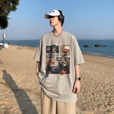 220克夏装印花宽松港仔百搭学生休闲圆领短袖t恤Y388P25绿色，男装T恤，电商B219